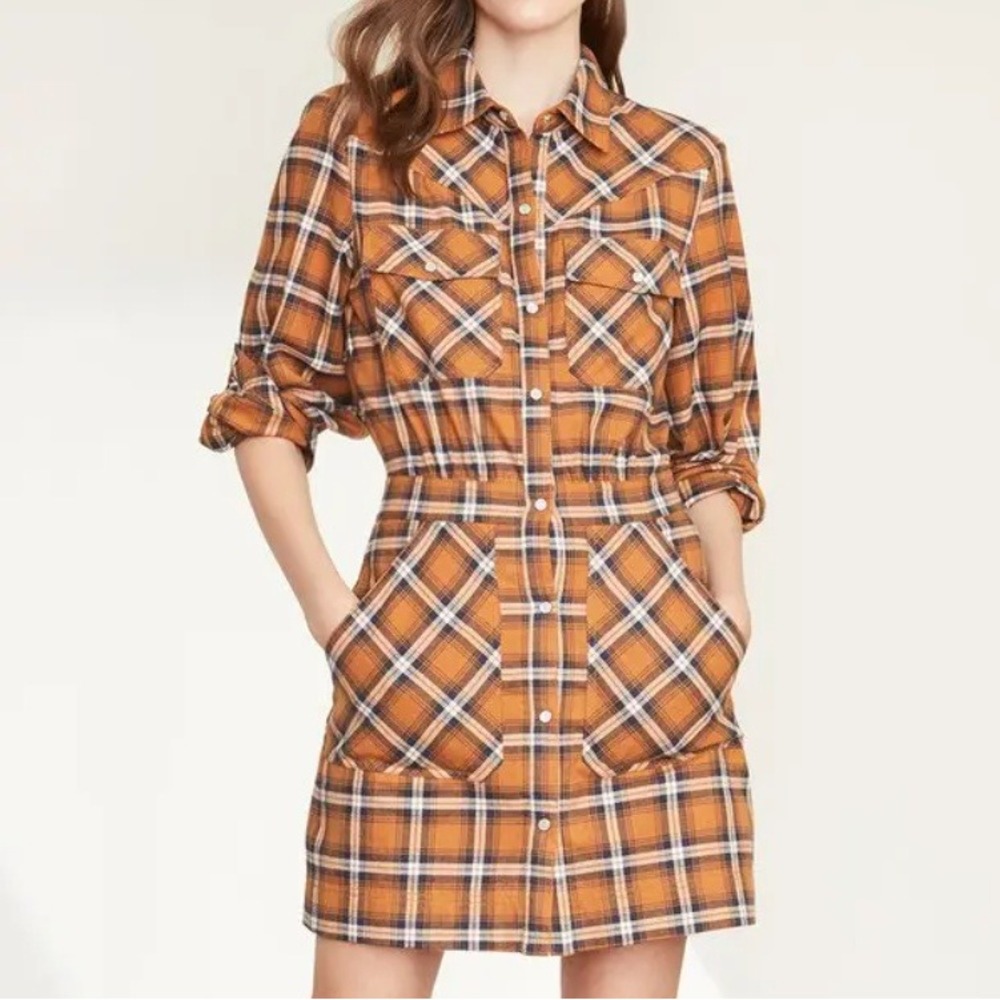 Veronica Beard Plaid Western Flannel Shirt Dress Pearl Snap Country Rodeo Size 4